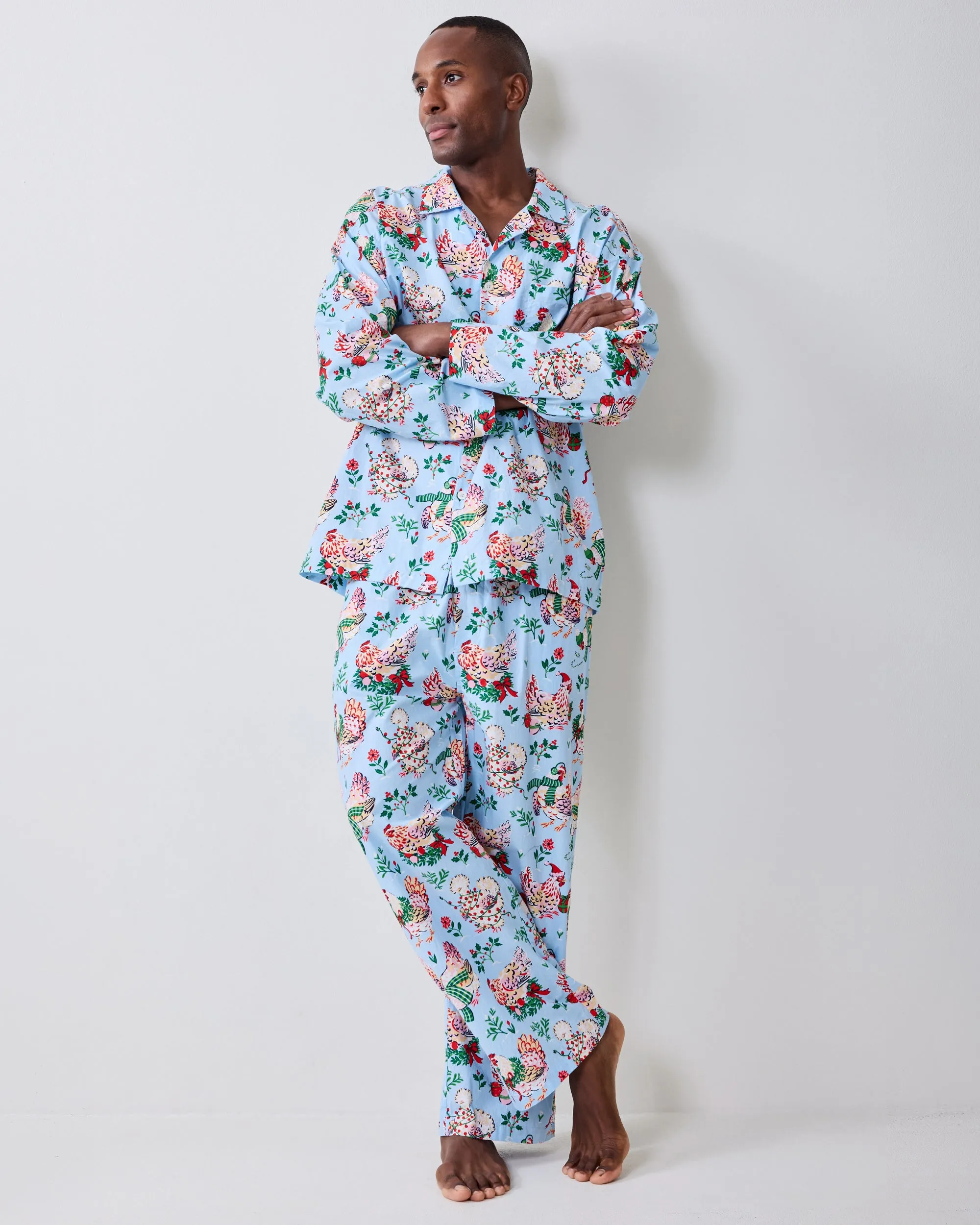 Holiday Hens - Men’s Long PJ Set - Pale Blue sold by Printfresh product image thumbnail 4