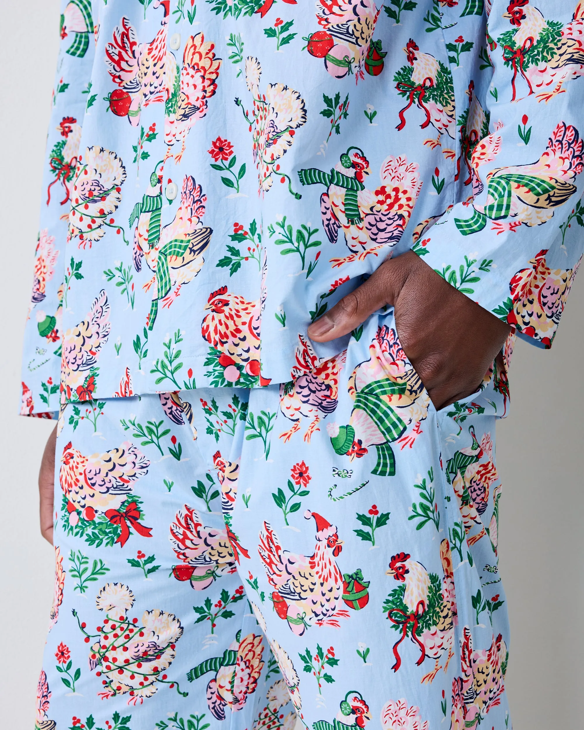 Holiday Hens - Men’s Long PJ Set - Pale Blue sold by Printfresh product image thumbnail 3