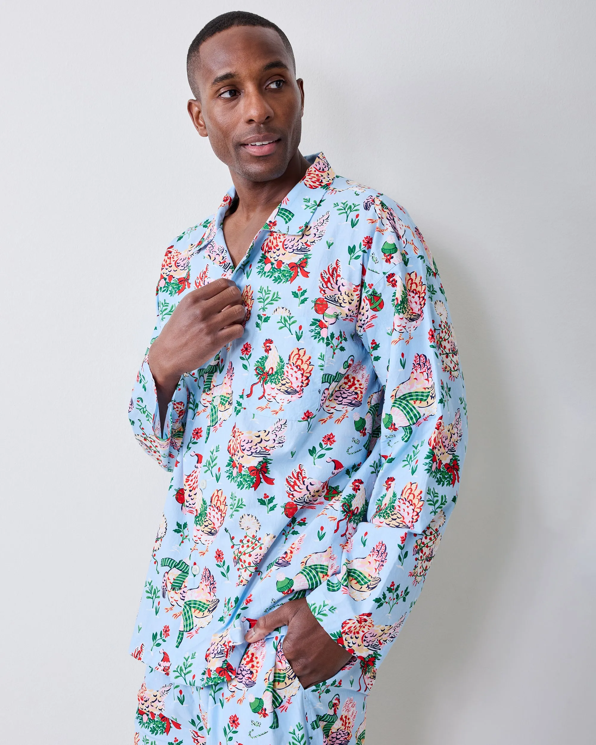 Holiday Hens - Men’s Long PJ Set - Pale Blue sold by Printfresh product image thumbnail 5