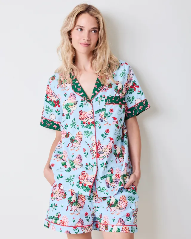 Holiday Hens - Short PJ Set - Pale Blue made by Printfresh