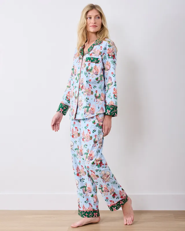 Holiday Hens - Tall Long PJ Set - Pale Blue made by Printfresh