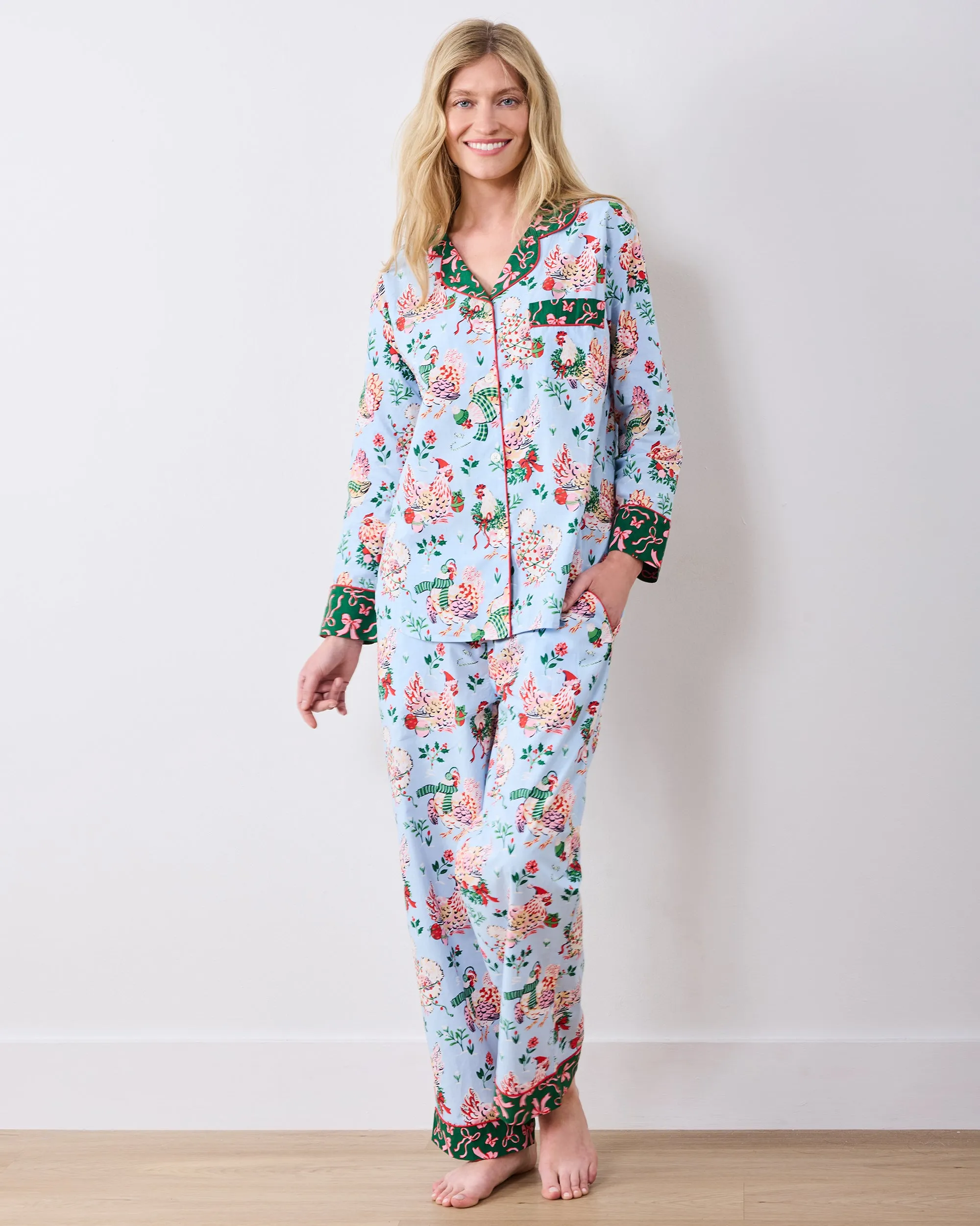 Holiday Hens - Petite Long PJ Set - Pale Blue sold by Printfresh product image thumbnail 5
