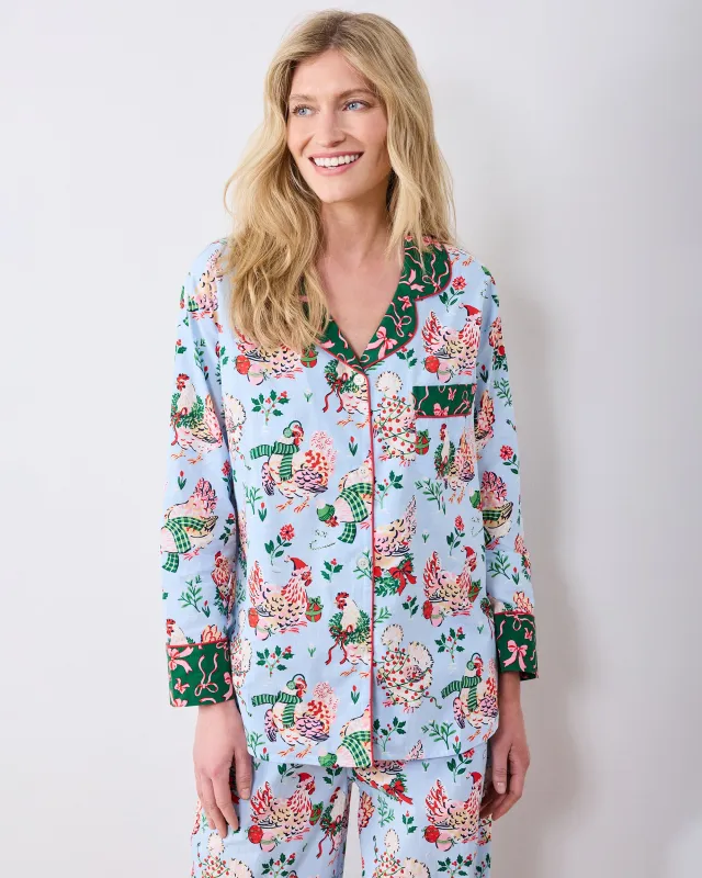 Holiday Hens - Petite Long PJ Set - Pale Blue made by Printfresh