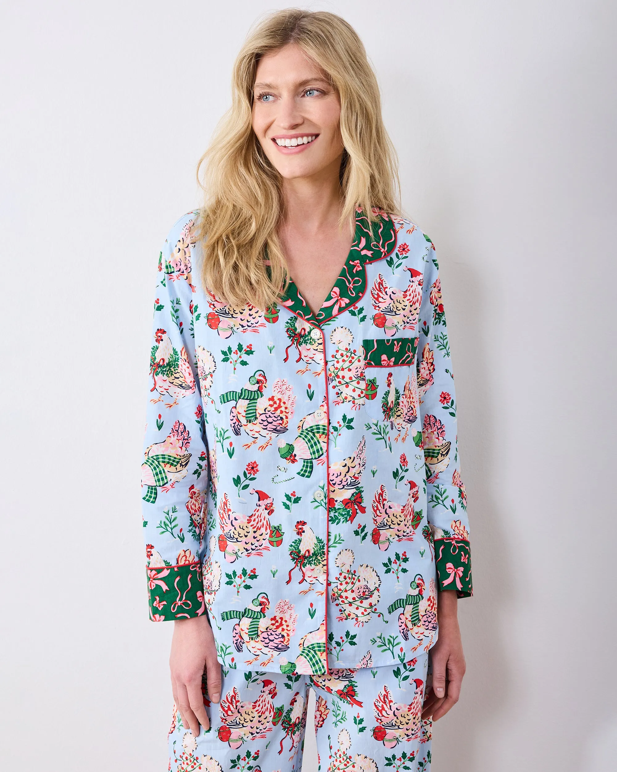 Holiday Hens - Petite Long PJ Set - Pale Blue sold by Printfresh