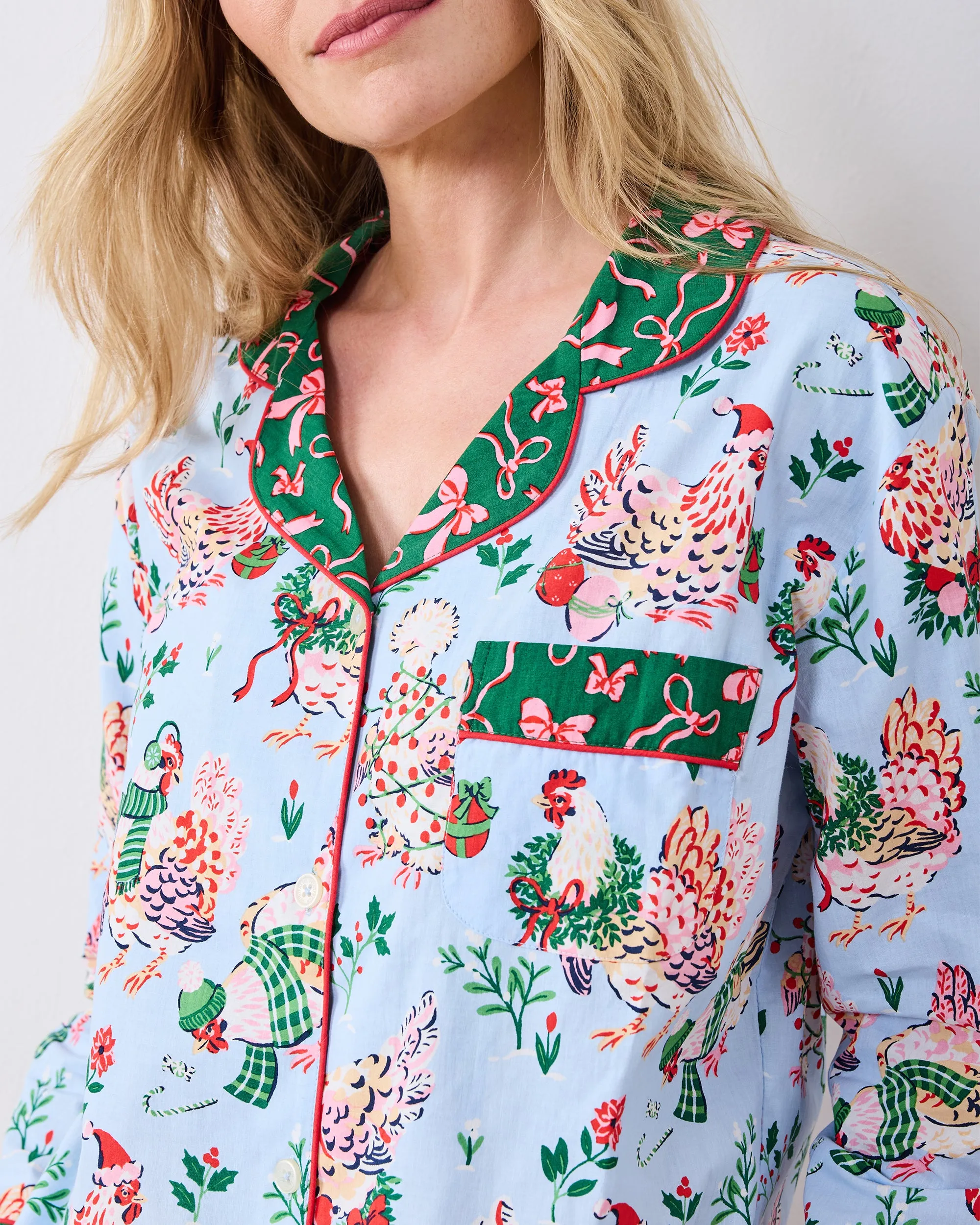 Holiday Hens - Long PJ Set - Pale Blue sold by Printfresh product image thumbnail 4