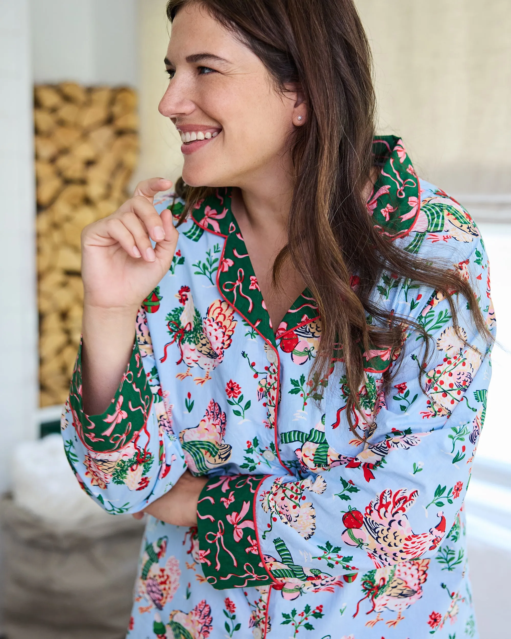 Holiday Hens - Long PJ Set - Pale Blue sold by Printfresh product image thumbnail 2