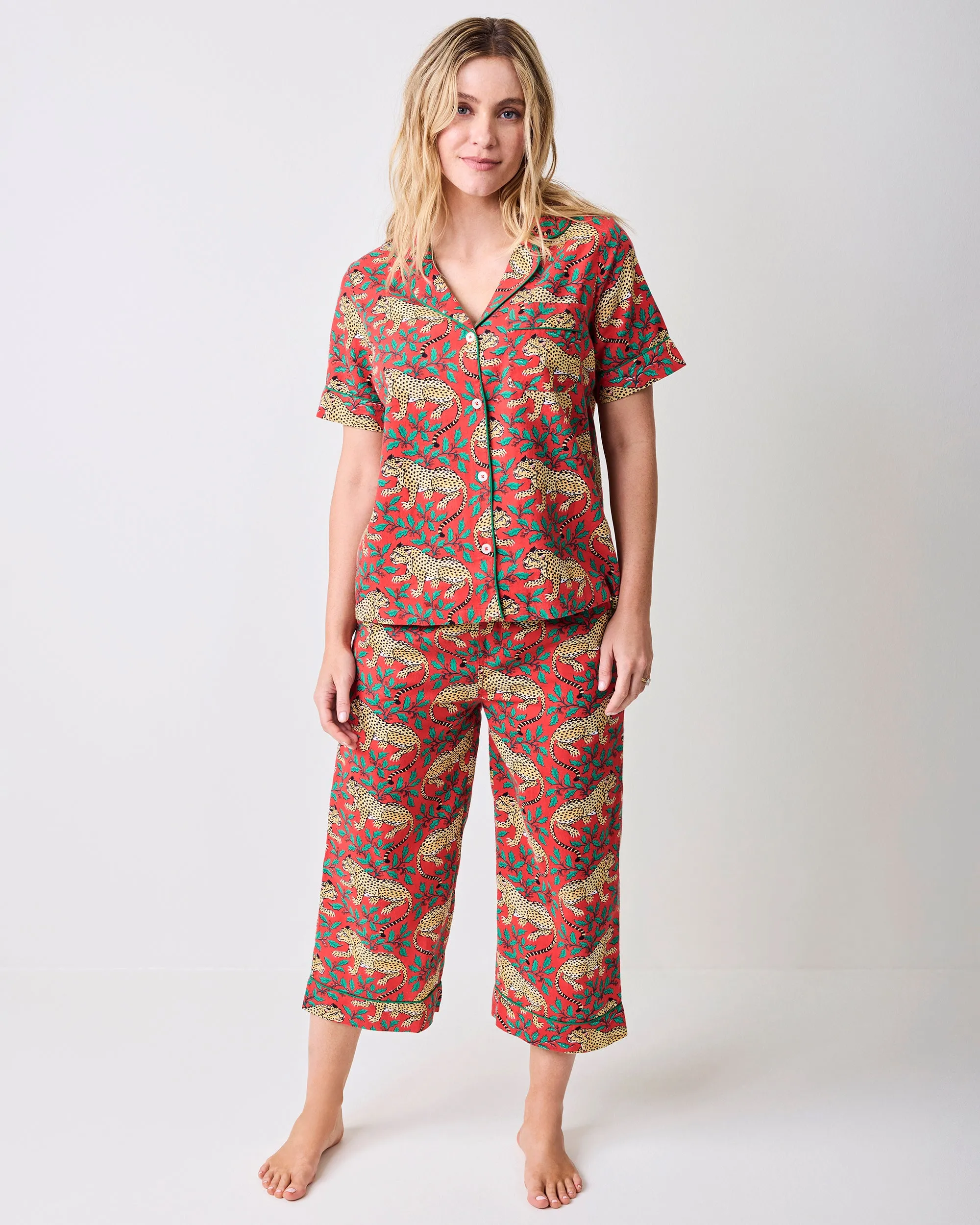 Winter Holly Bagheera - Lightweight Flannel Short Sleeve Top & Cropped Pants Set - Ruby sold by Printfresh product image thumbnail 4