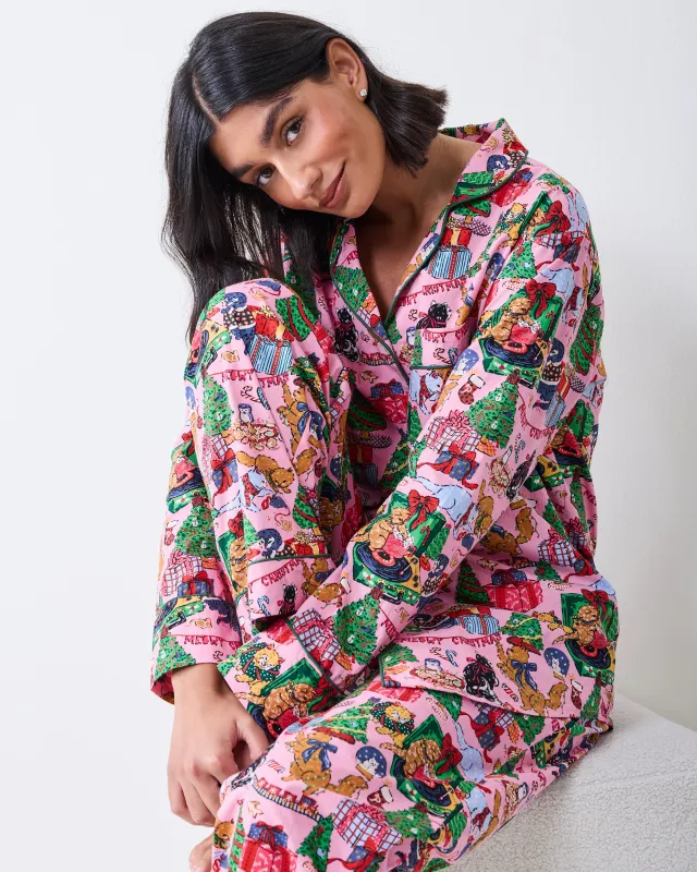 Meowy Christmas - Petite Long PJ Set - Candy Pink made by Printfresh