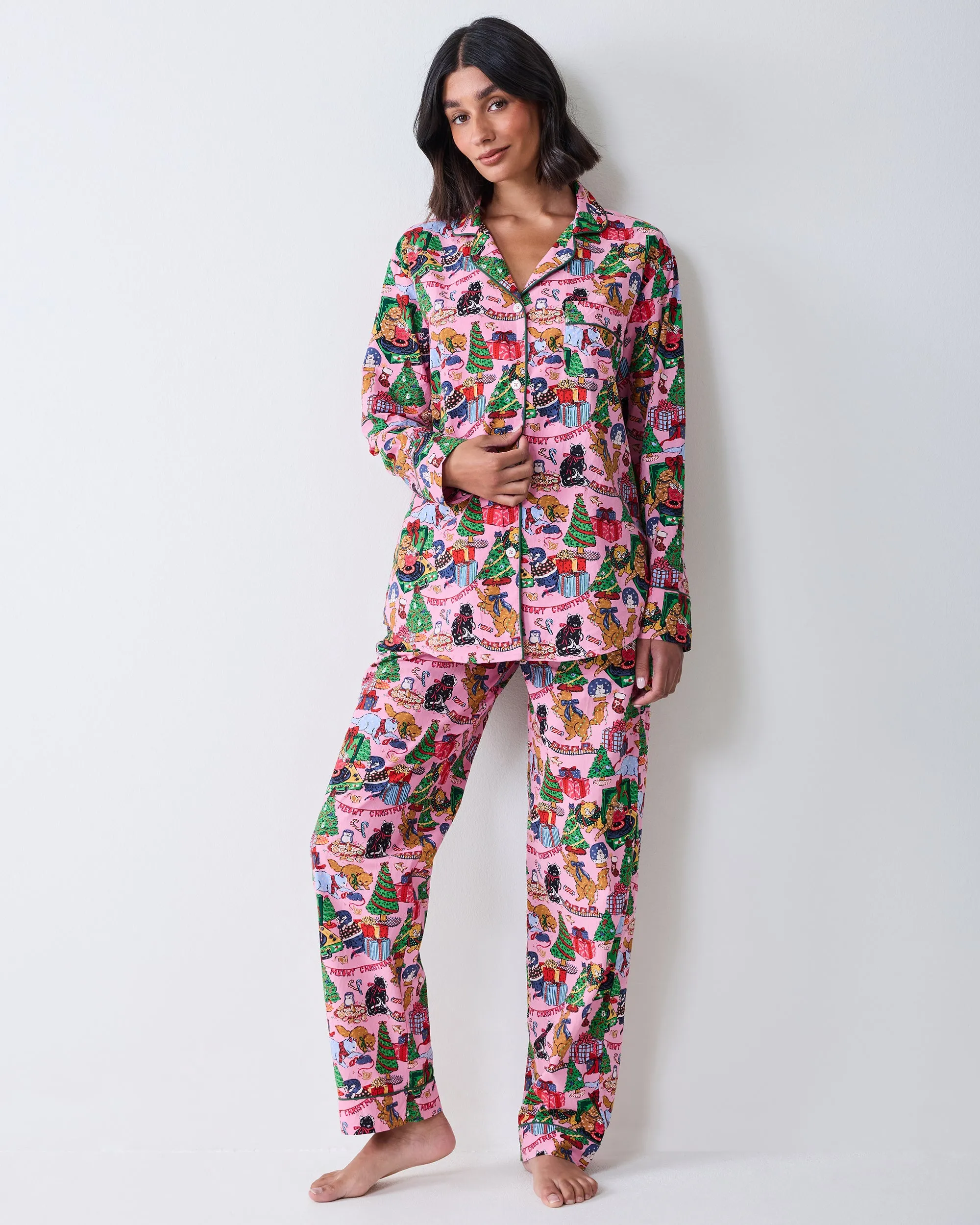 Meowy Christmas - Petite Long PJ Set - Candy Pink sold by Printfresh product image thumbnail 2