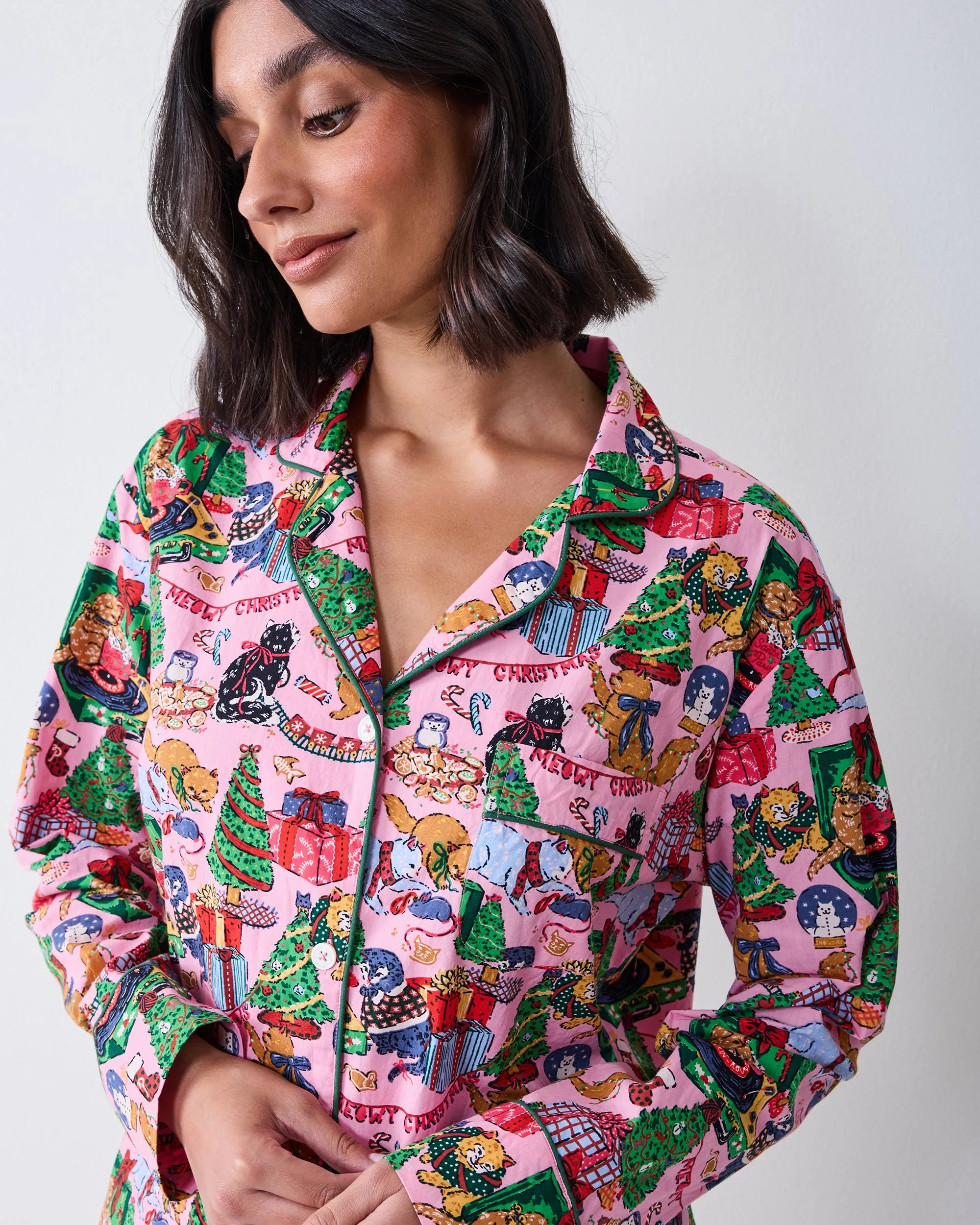 Meowy Christmas - Petite Long PJ Set - Candy Pink sold by Printfresh product image thumbnail 3