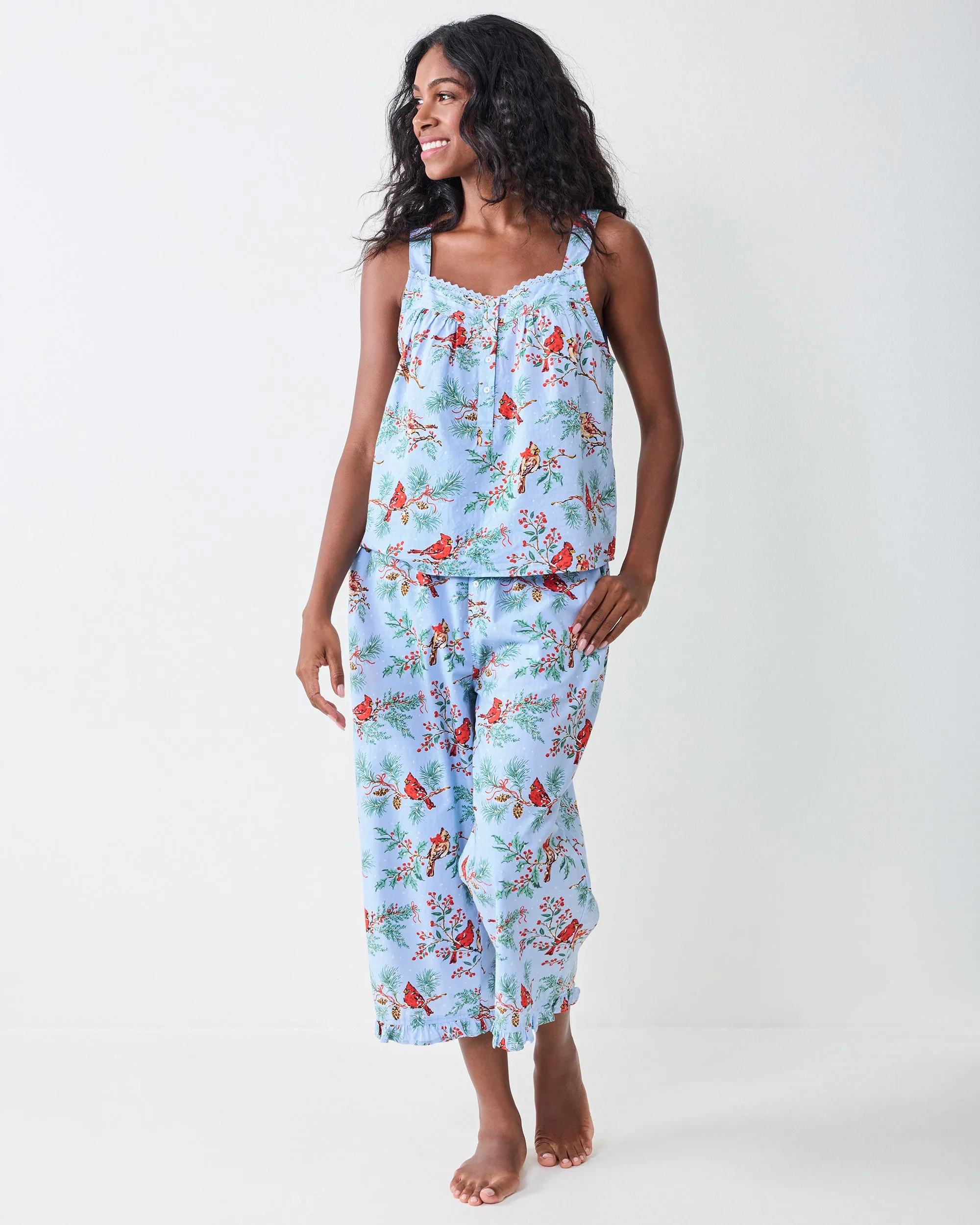 Winter Cardinals - Back to Bed Cropped Pant Set - Frosted Blue sold by Printfresh product image thumbnail 2