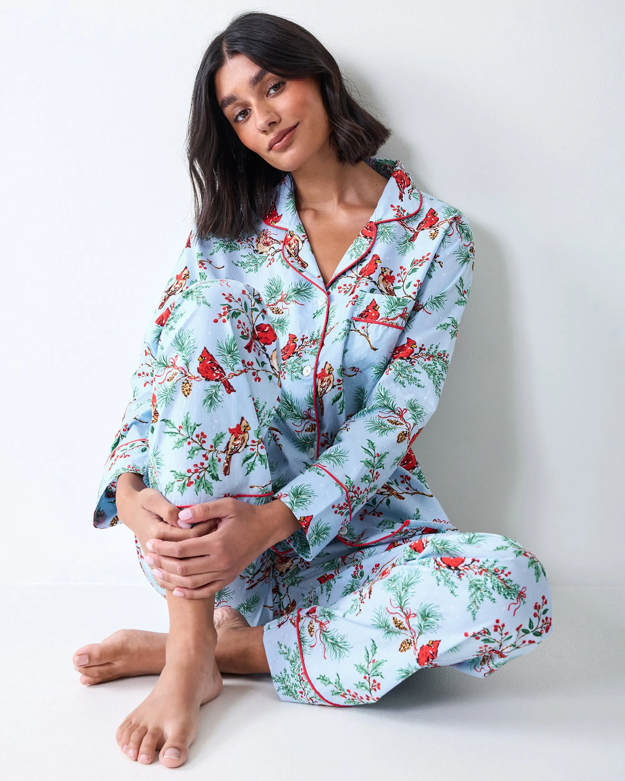 Winter Cardinals - Long PJ Set - Frosted Blue sold by Printfresh