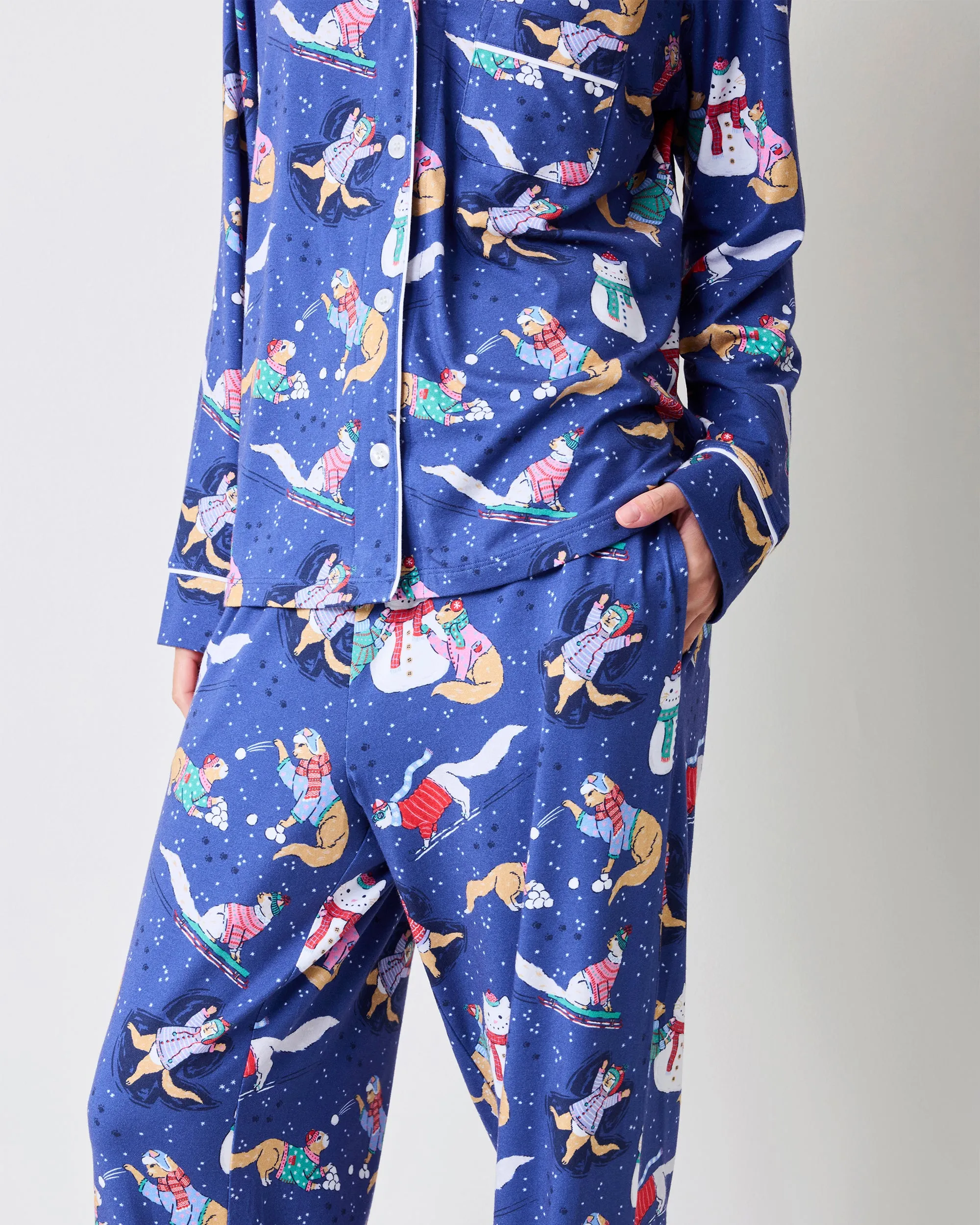 Snow Kitties - Organic Pima Modal Knit Long PJ Set - Snow Storm Blue sold by Printfresh product image thumbnail 4