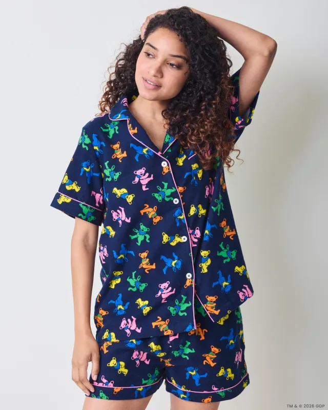 Dancing Bears - Midweight Flannel Short PJ Set - Backstage Blue made by Printfresh
