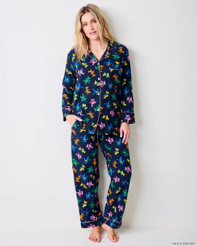 Dancing Bears - Tall Midweight Flannel Long PJ Set - Backstage Blue made by Printfresh