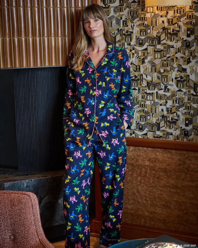 Dancing Bears - Midweight Flannel Long PJ Set - Backstage Blue made by Printfresh