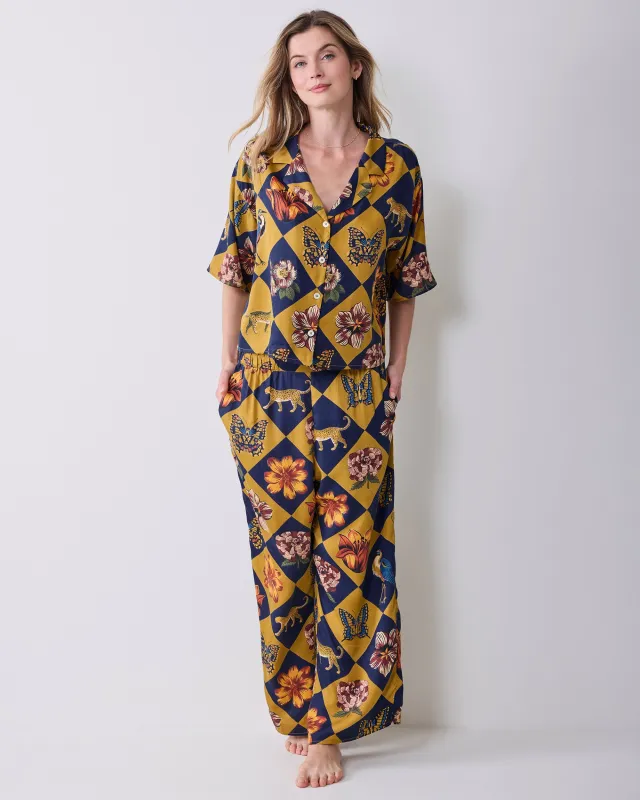 Botanical Checkerboard - Tall Eco Satin Wildest Dreams Set - Golden Hour made by Printfresh