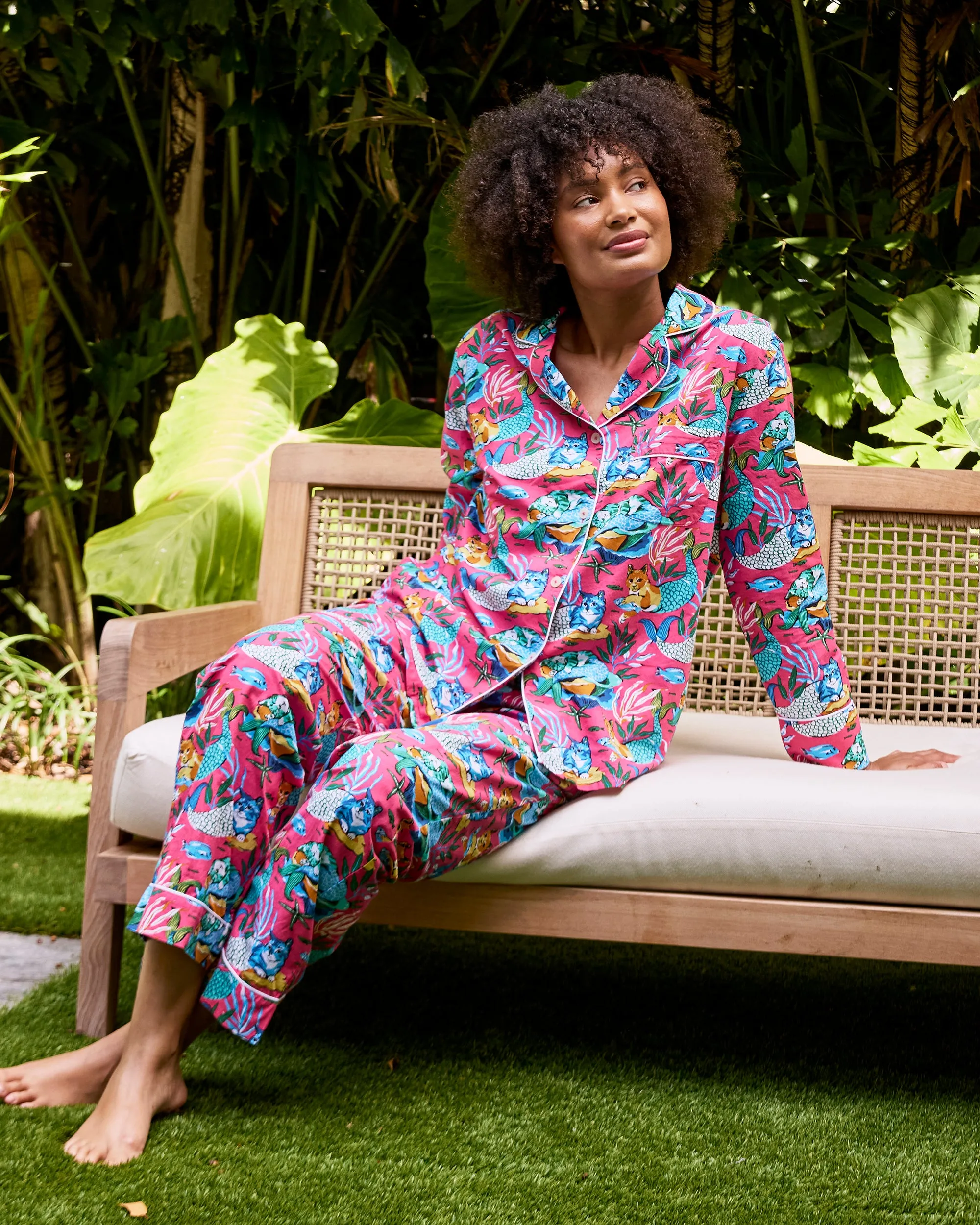 Meowing Mermaids - Petite Long PJ Set - Hot Pink sold by Printfresh product image thumbnail 3