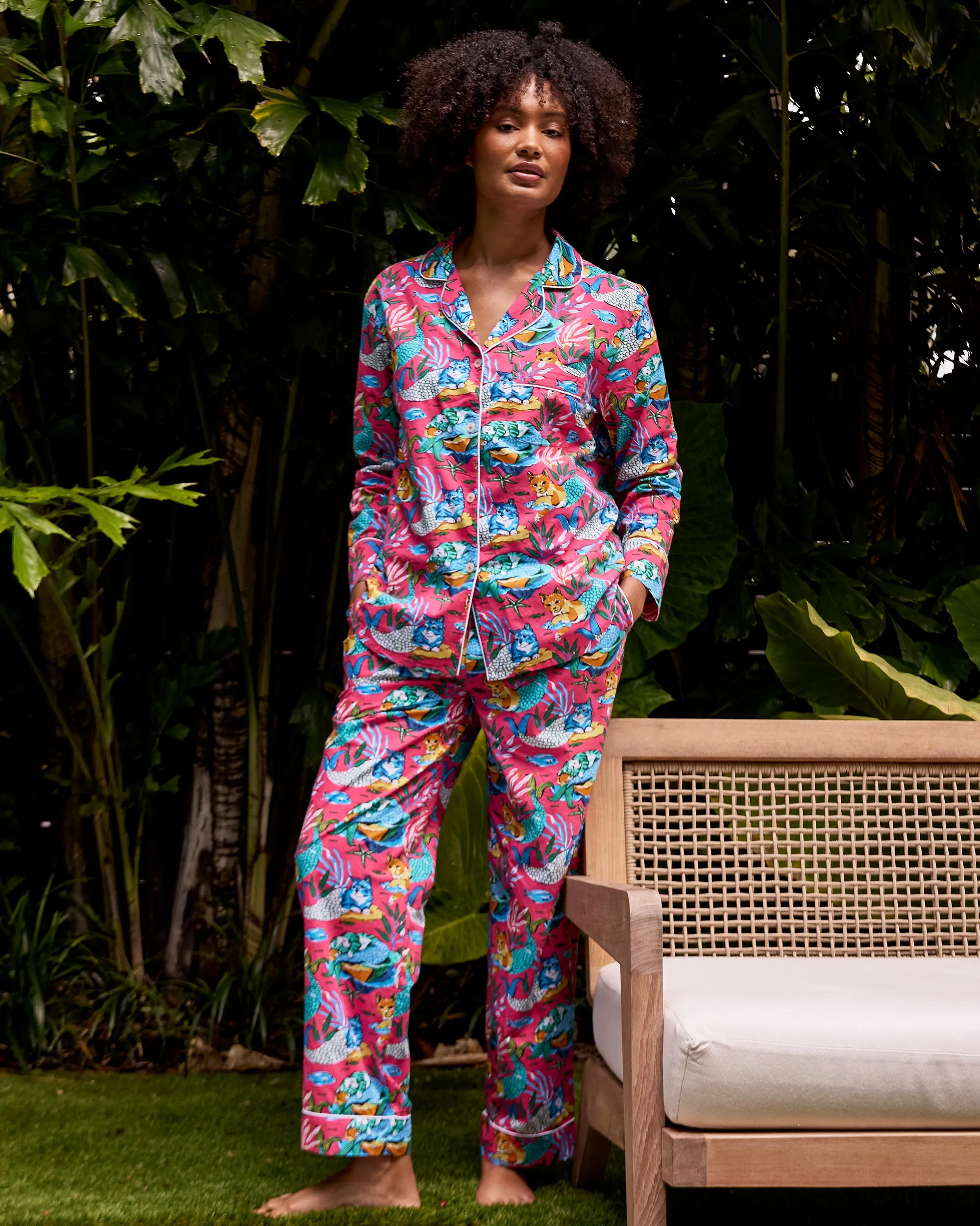 Meowing Mermaids - Petite Long PJ Set - Hot Pink sold by Printfresh product image thumbnail 5