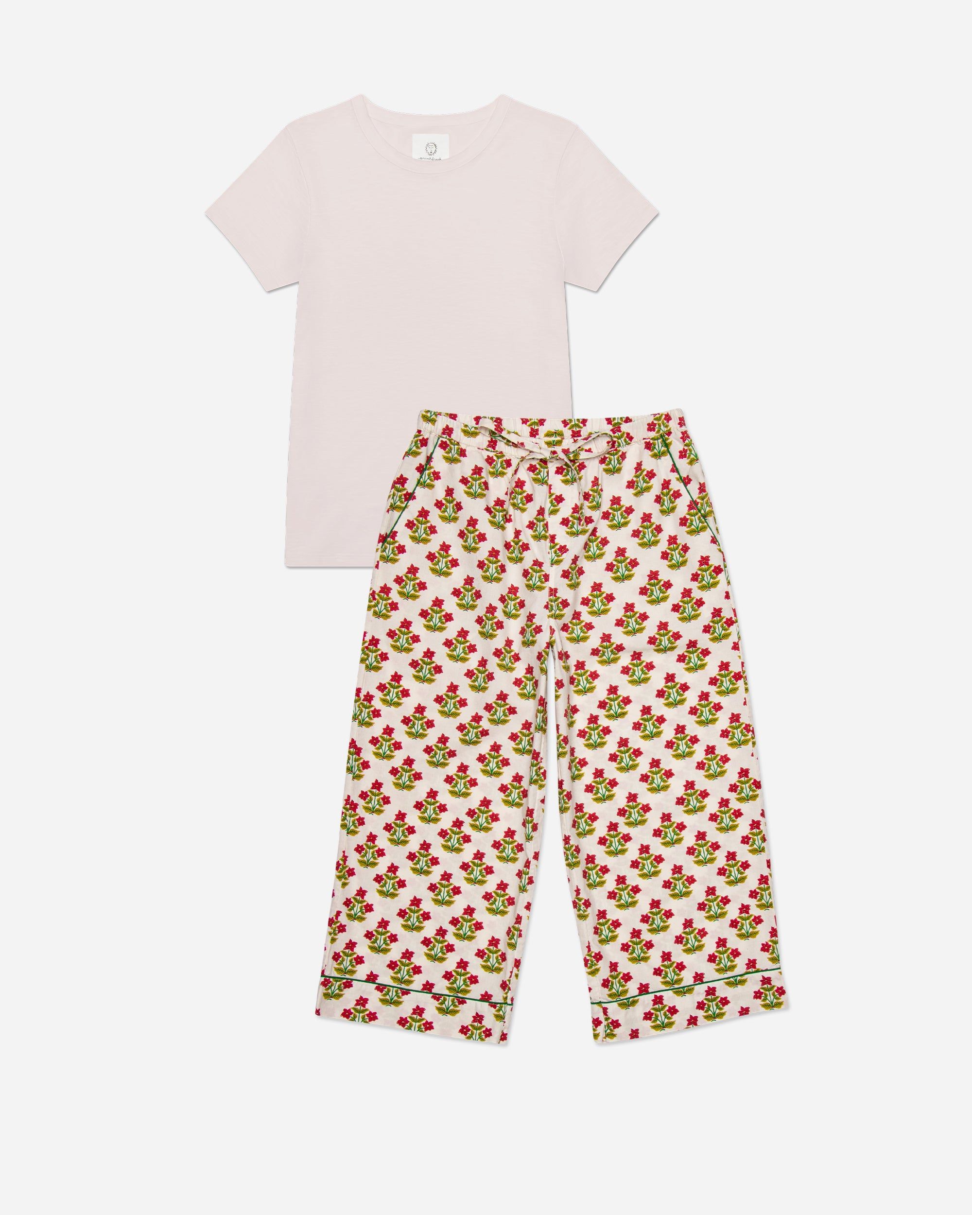 Pretty in Poinsettia - T-Shirt and Cropped Pajama Pants Bundle - Cream/Light Blush sold by Printfresh product image thumbnail 7