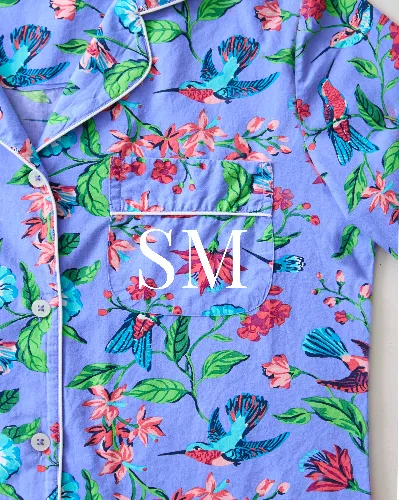 Hummingbird Haven - Short PJ Set + Gift Pouch - Crocus sold by Printfresh
