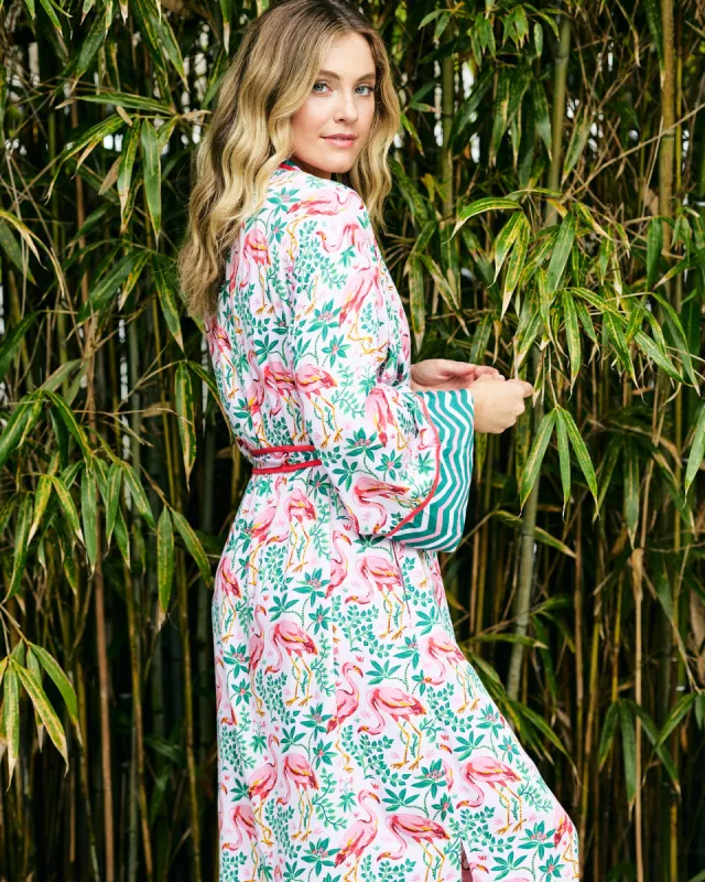 Flock of Flamingos - Satin Robe - Rose sold by Printfresh