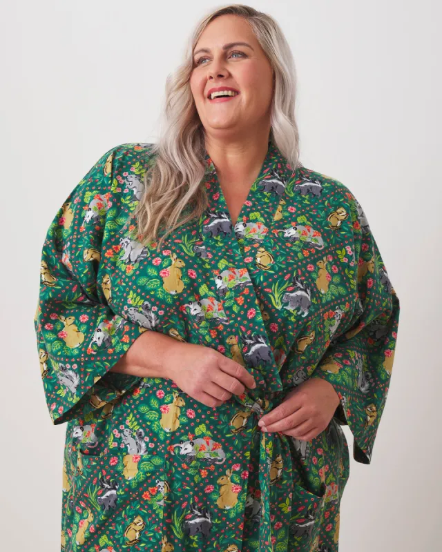 Woodland Critters - Lightweight Flannel Robe - Fern sold by Printfresh