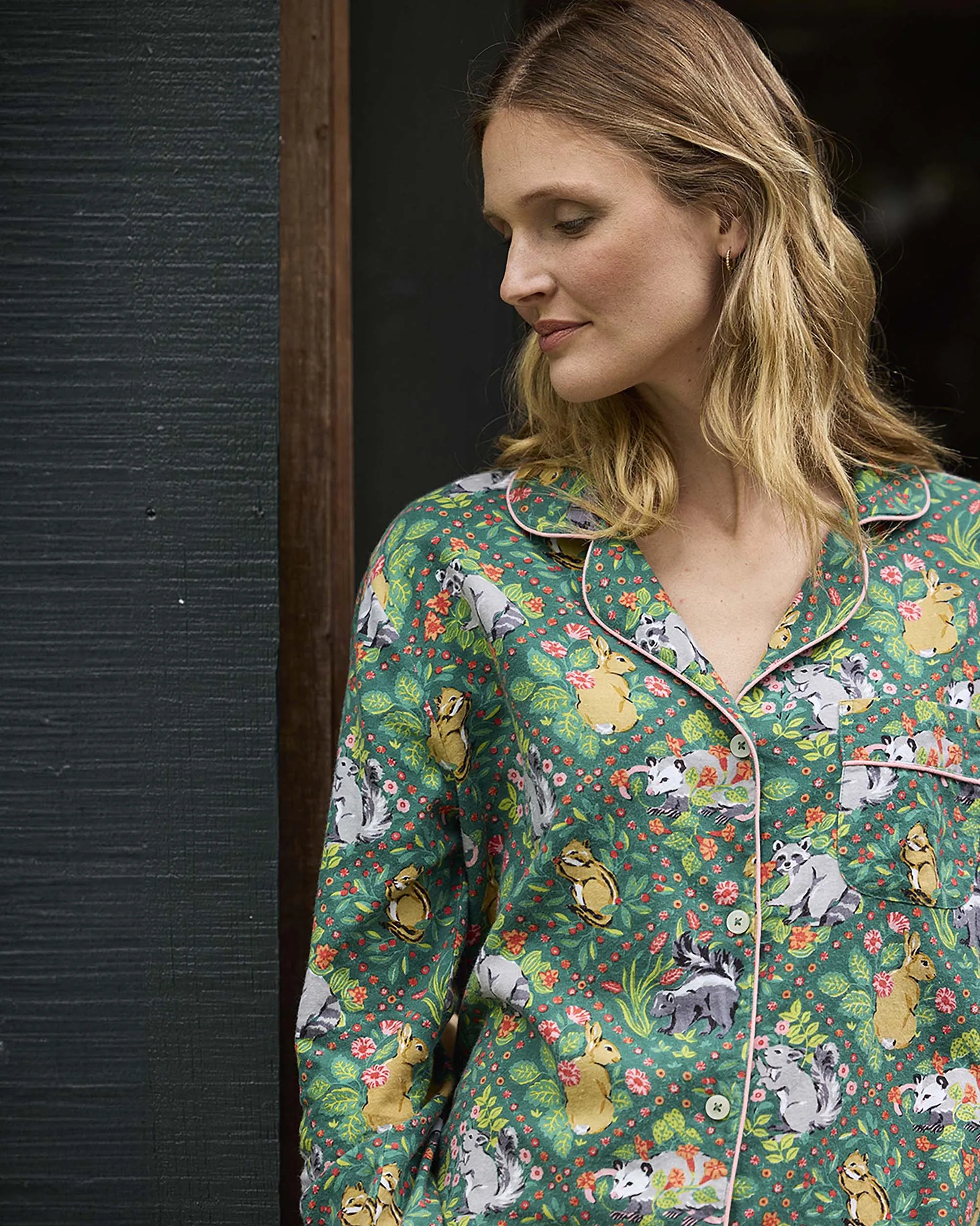 Woodland Critters - Petite Flannel Long PJ Set - Fern sold by Printfresh product image thumbnail 2