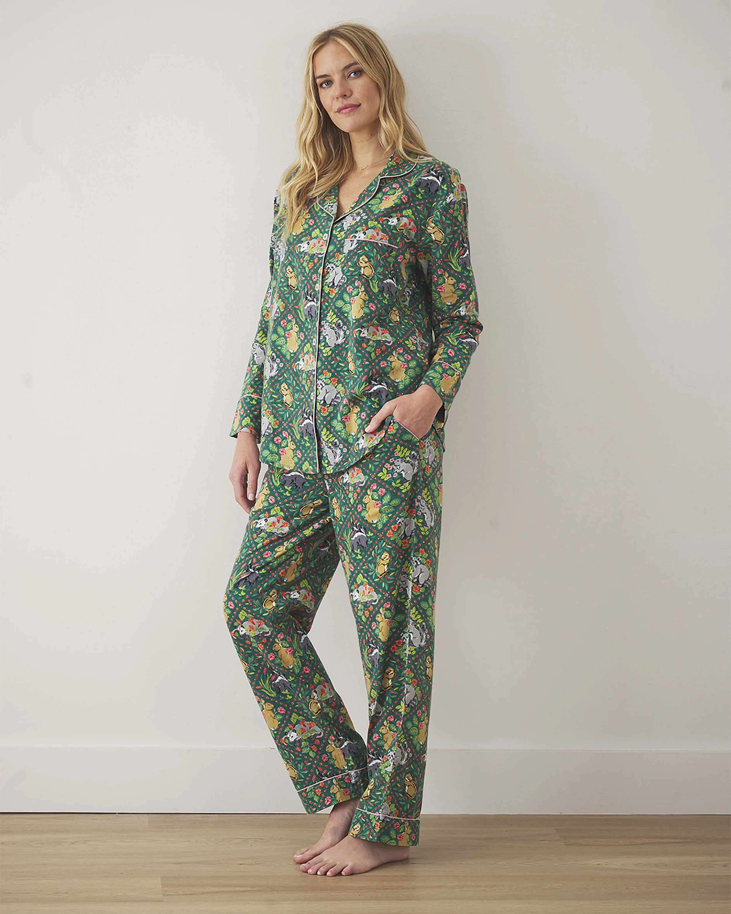 Woodland Critters - Petite Flannel Long PJ Set - Fern sold by Printfresh product image thumbnail 3