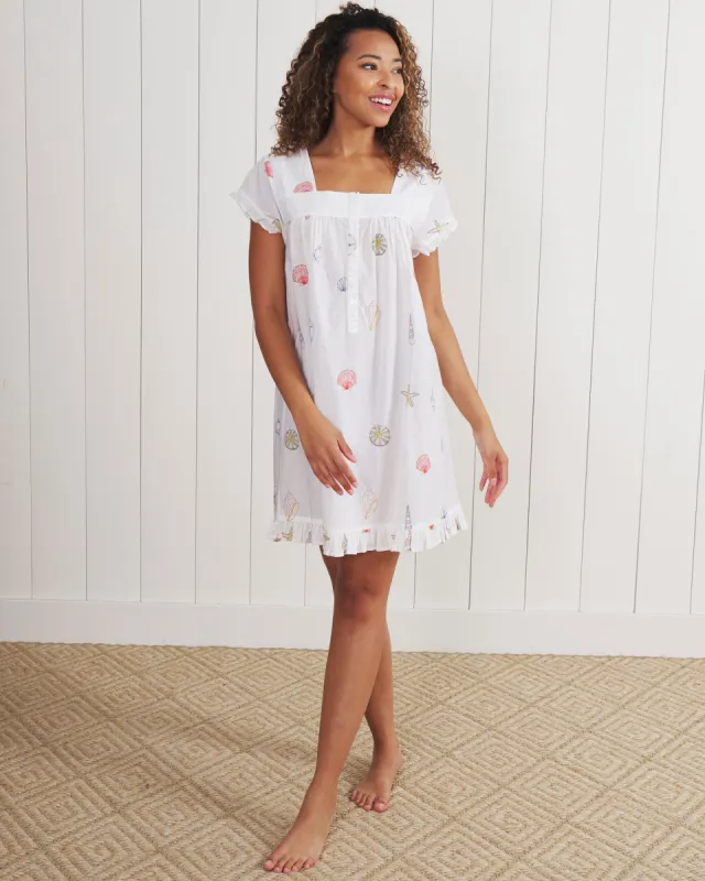 Embroidered Shells - Pintuck Nightgown - Sand sold by Printfresh