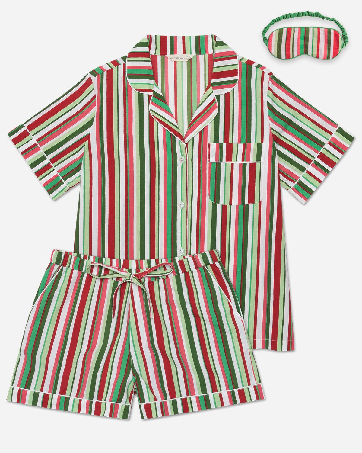 Candy Cane Stripe - Short Sleep Set and Eye Mask Bundle - Peppermint sold by Printfresh product image thumbnail 2
