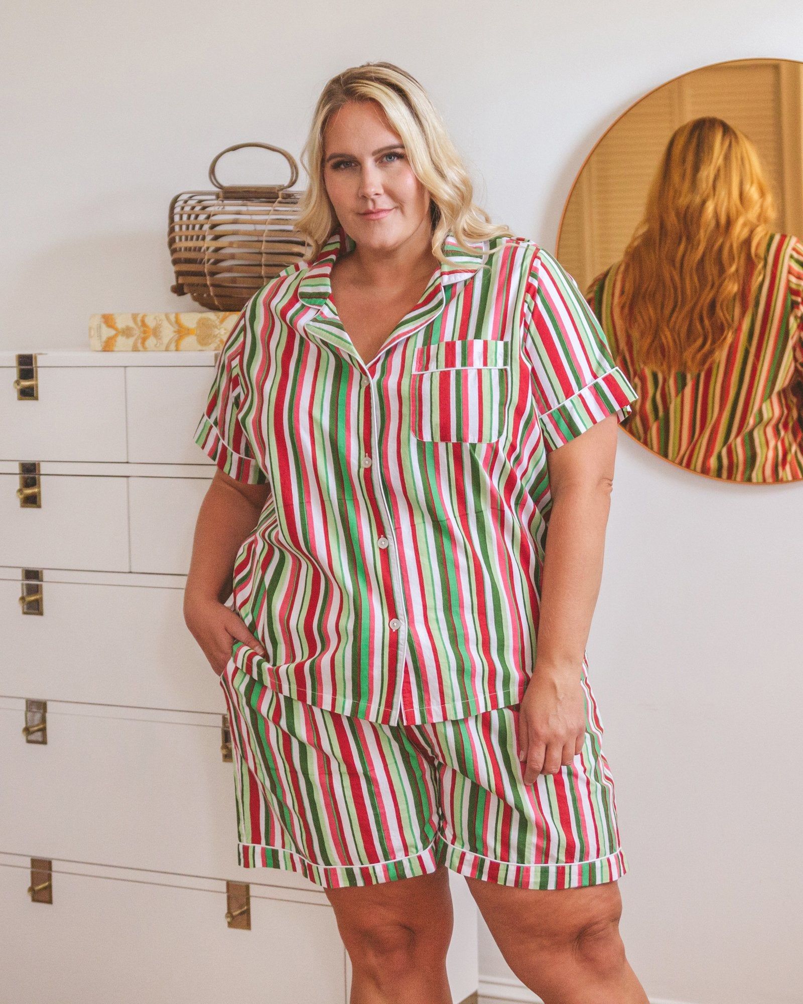 Candy Cane Stripe - Short Sleep Set and Eye Mask Bundle - Peppermint sold by Printfresh product image thumbnail 4