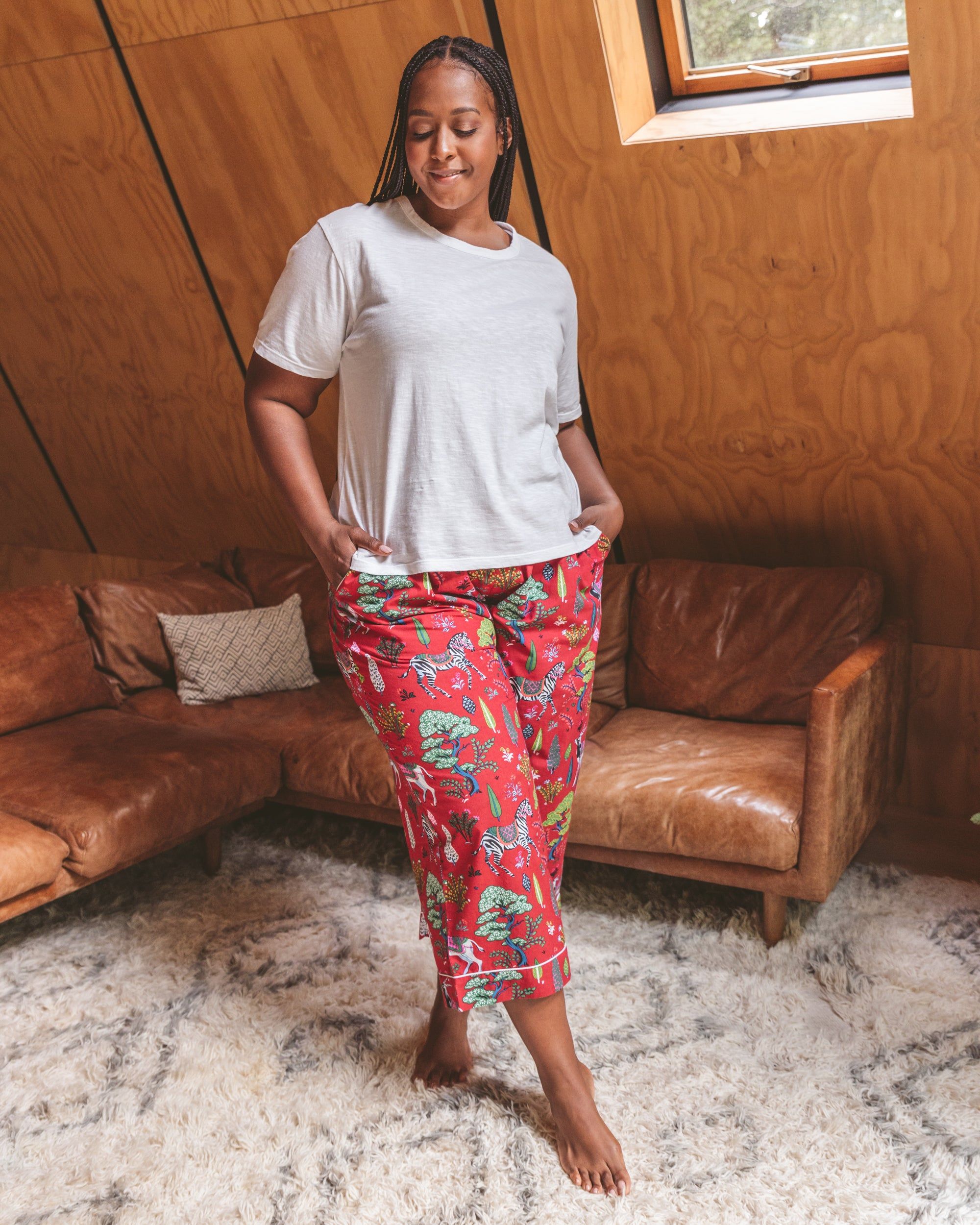 Antelope's Forest - Cropped Pajama Pants - Ruby sold by Printfresh product image thumbnail 5