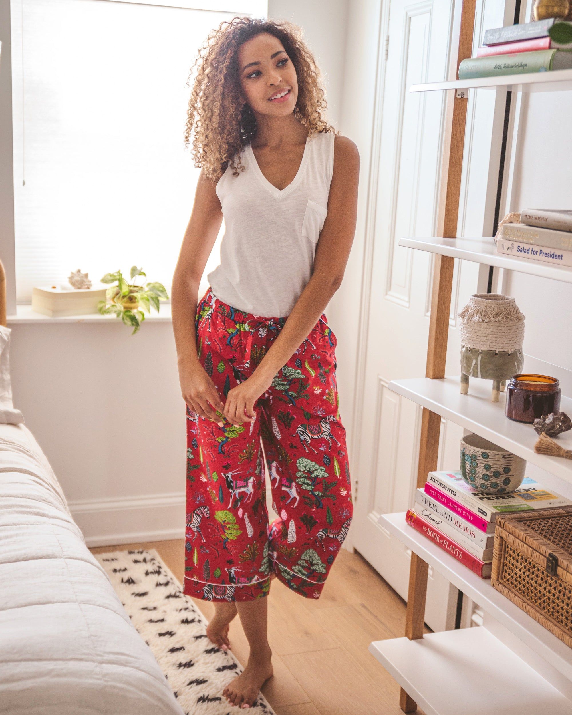 Antelope's Forest - Cropped Pajama Pants - Ruby sold by Printfresh product image thumbnail 4