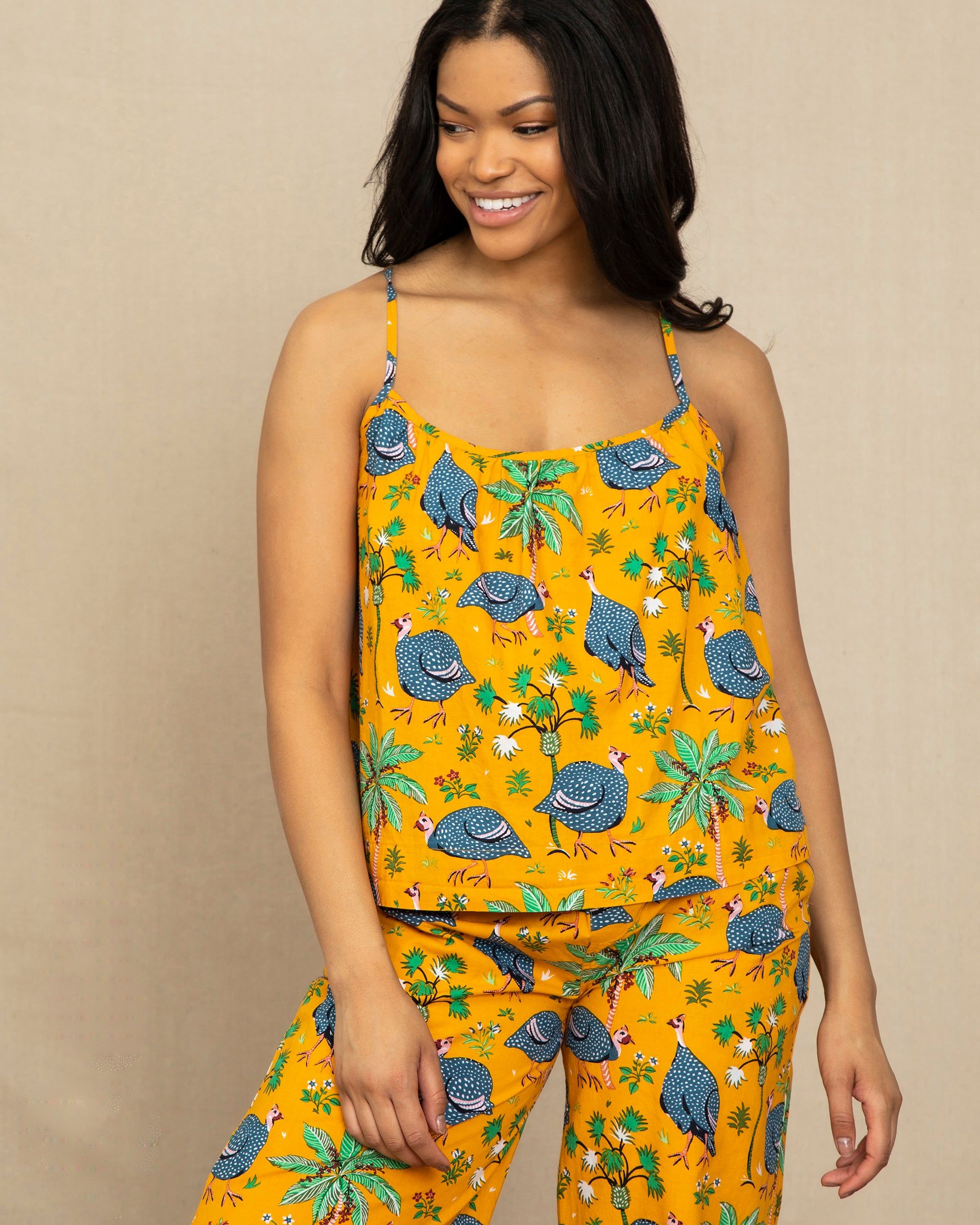 Guinea Hens - Cami Cropped Pants Set - Marigold sold by Printfresh