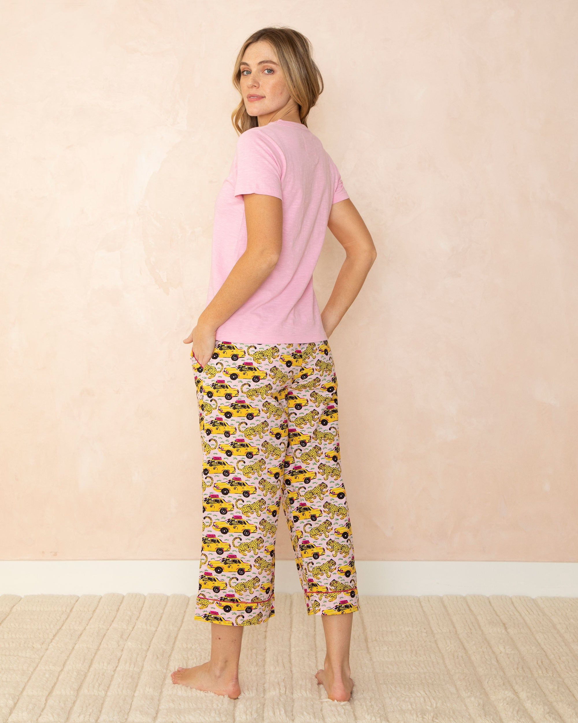 Taxi Please - T-Shirt and Cropped Pajama Pants Bundle - Blush/Pink Corvette sold by Printfresh product image thumbnail 4