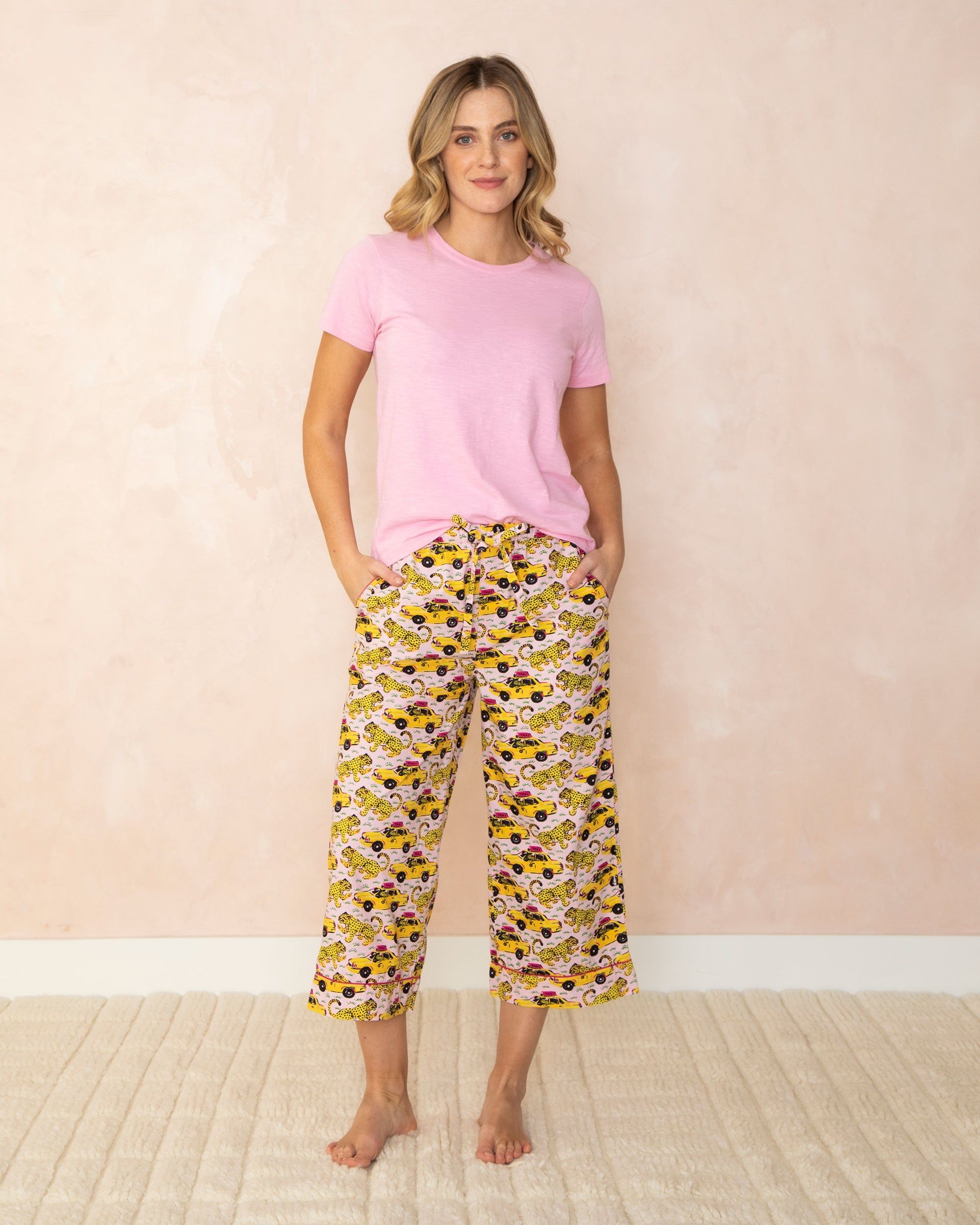 Taxi Please - T-Shirt and Cropped Pajama Pants Bundle - Blush/Pink Corvette sold by Printfresh product image thumbnail 3