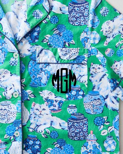 Fancy Cat - Short Sleeve Top & Cropped Pajama Pants Set - Green Juice sold by Printfresh