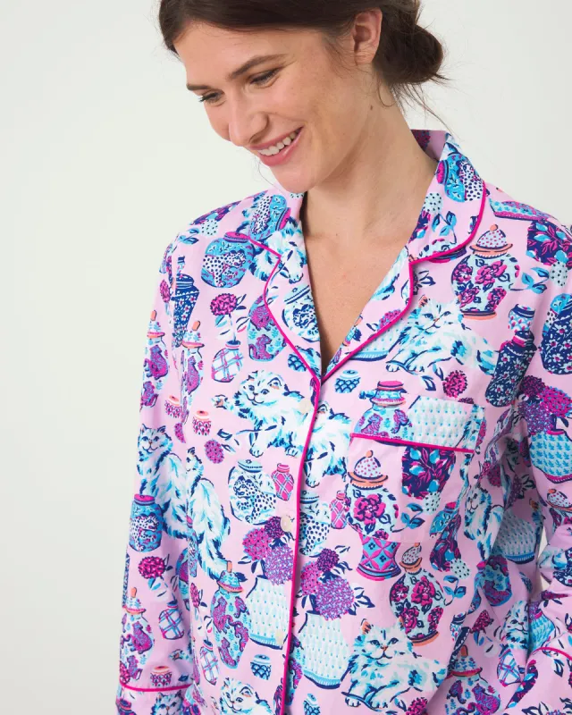Fancy Cat - Long PJ Set - Rose sold by Printfresh