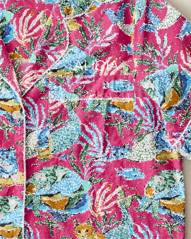 Meowing Mermaids - Short Sleeve Top & Cropped Pants Set - Hot Pink sold by Printfresh