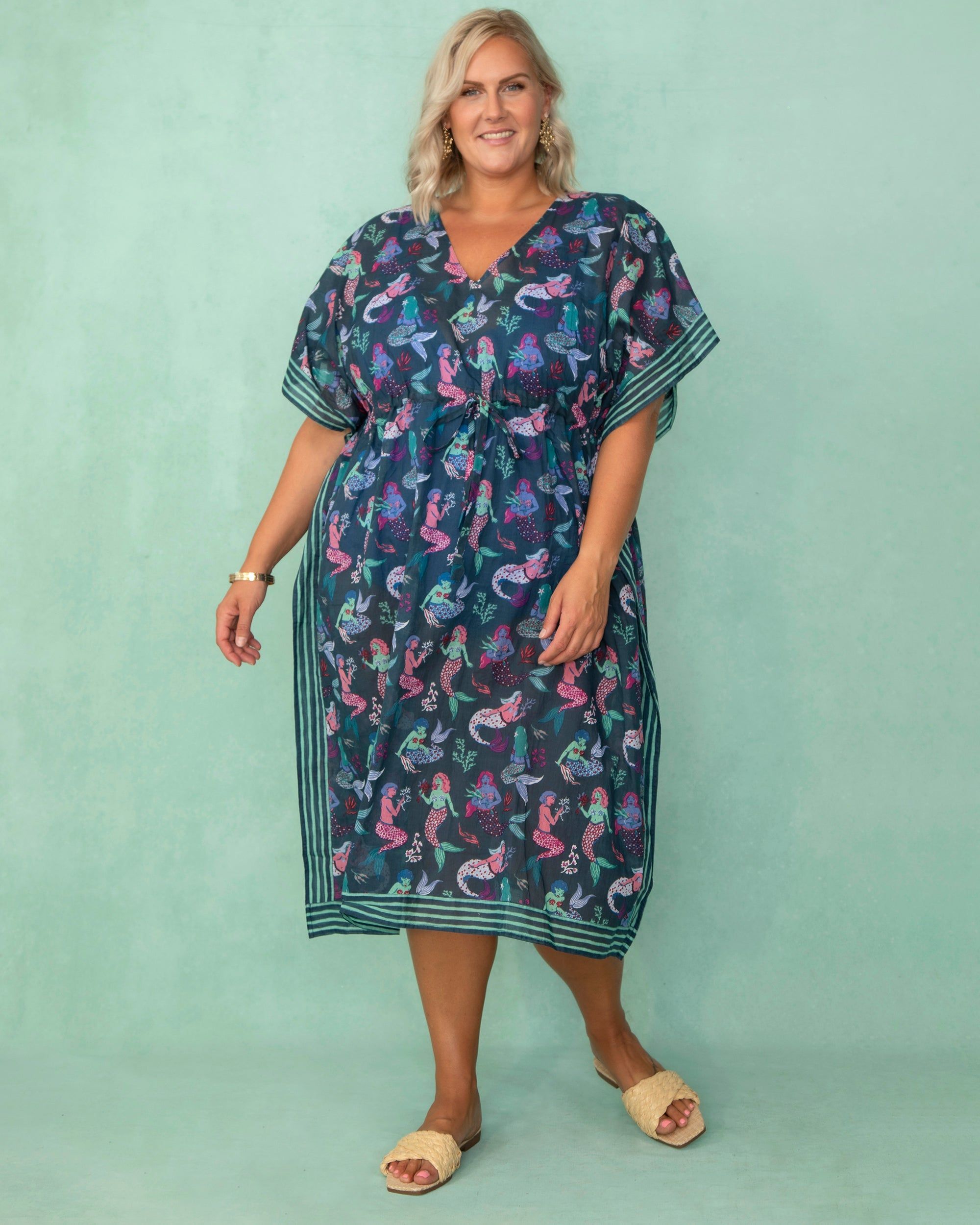 Mythical Mermaids - Let's Cruise Caftan - Shoreline Blue sold by Printfresh product image thumbnail 2