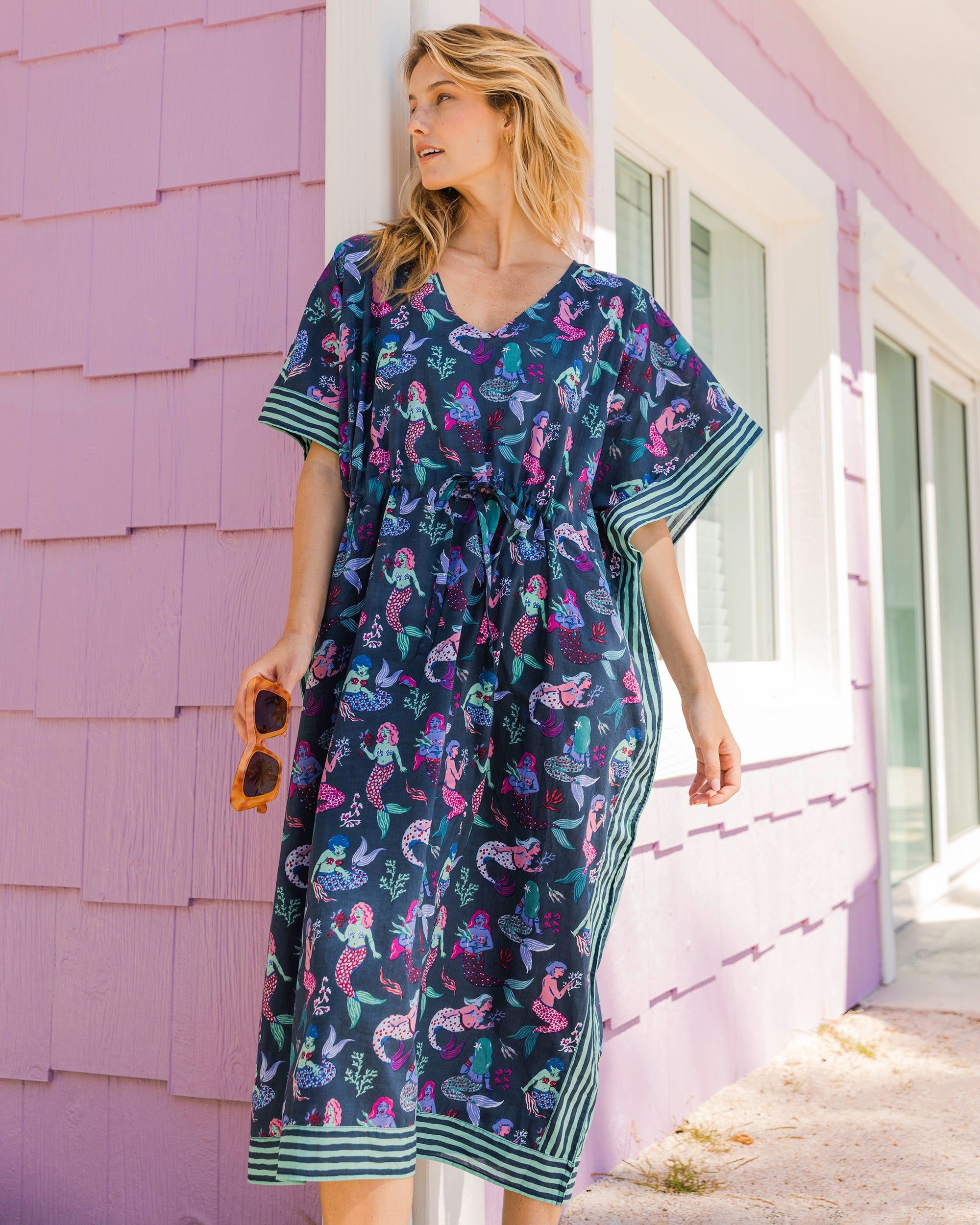 Mythical Mermaids - Let's Cruise Caftan - Shoreline Blue sold by Printfresh