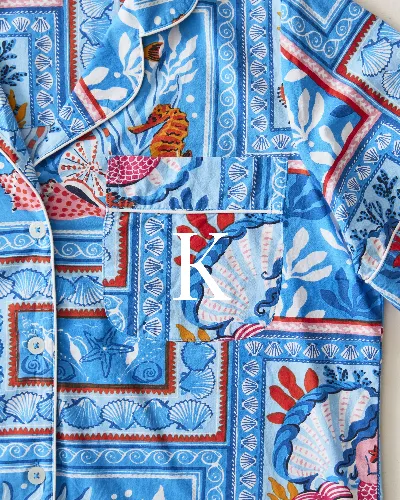 Tidal Tapestry - Short Sleeve Top & Cropped Pants Set - Saltwater Blue sold by Printfresh