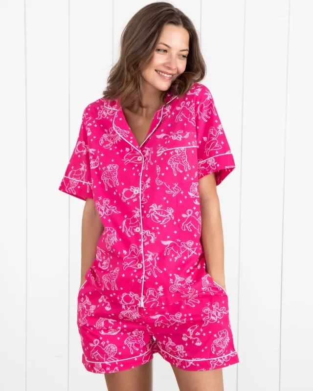 Daily Horoscope - Short Sleep Set - Electric Pink sold by Printfresh