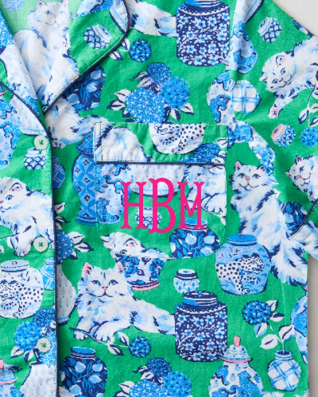 Fancy Cat - Short Sleeve Top & Cropped Pants Set - Green Juice sold by Printfresh