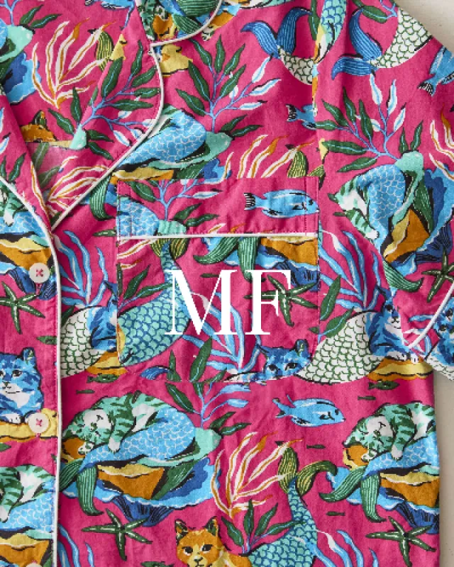 Meowing Mermaids - Short Sleeve Top & Cropped Pants Set - Hot Pink sold by Printfresh