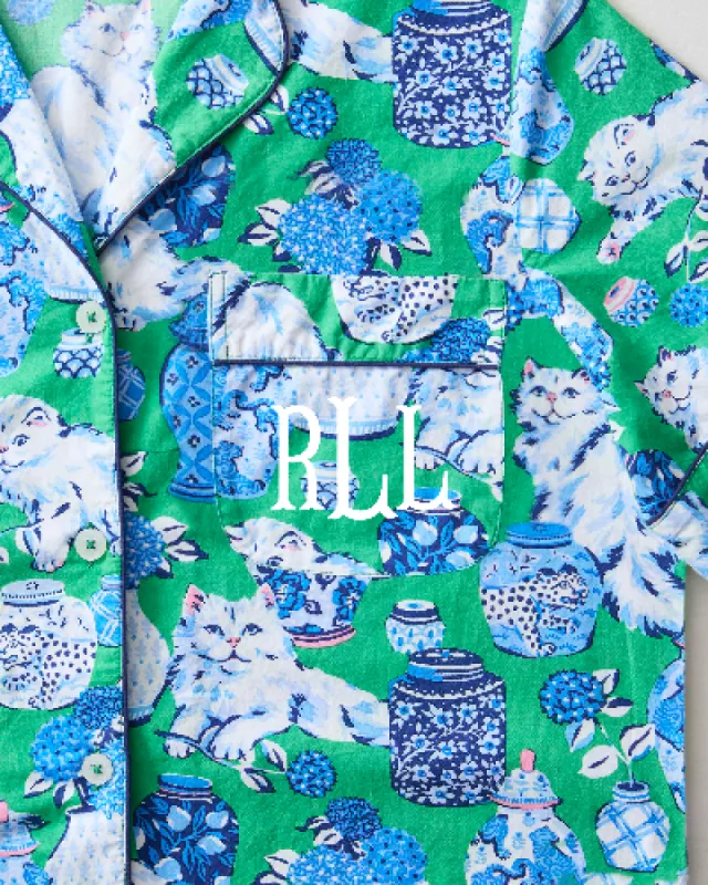 Fancy Cat - Short Sleeve Top & Cropped Pants Set - Green Juice sold by Printfresh