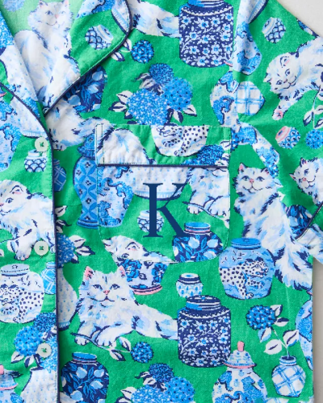 Fancy Cat - Short Sleeve Top & Cropped Pants Set - Green Juice sold by Printfresh