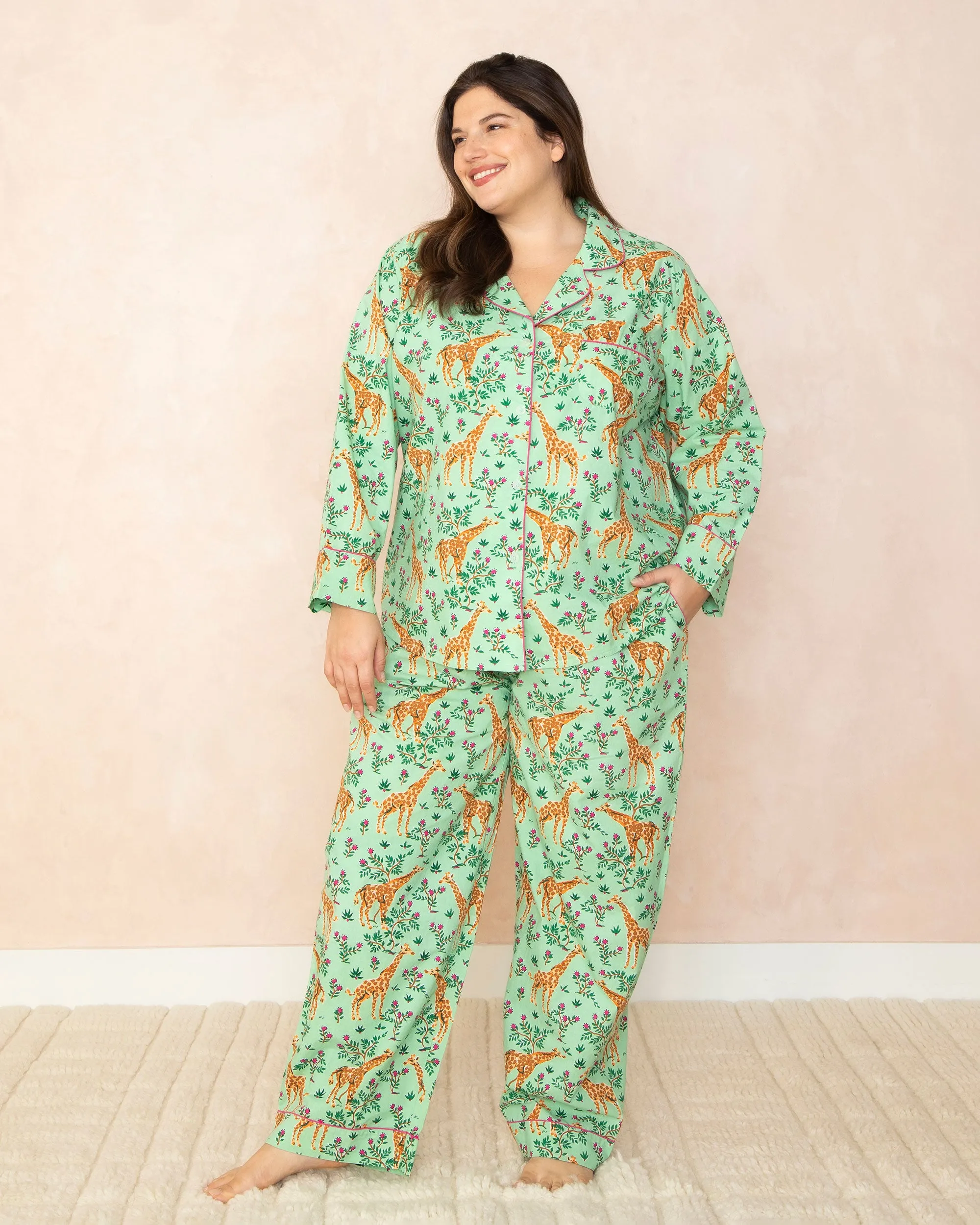 Grazing Giraffes - Long PJ Set - Sage sold by Printfresh product image thumbnail 5