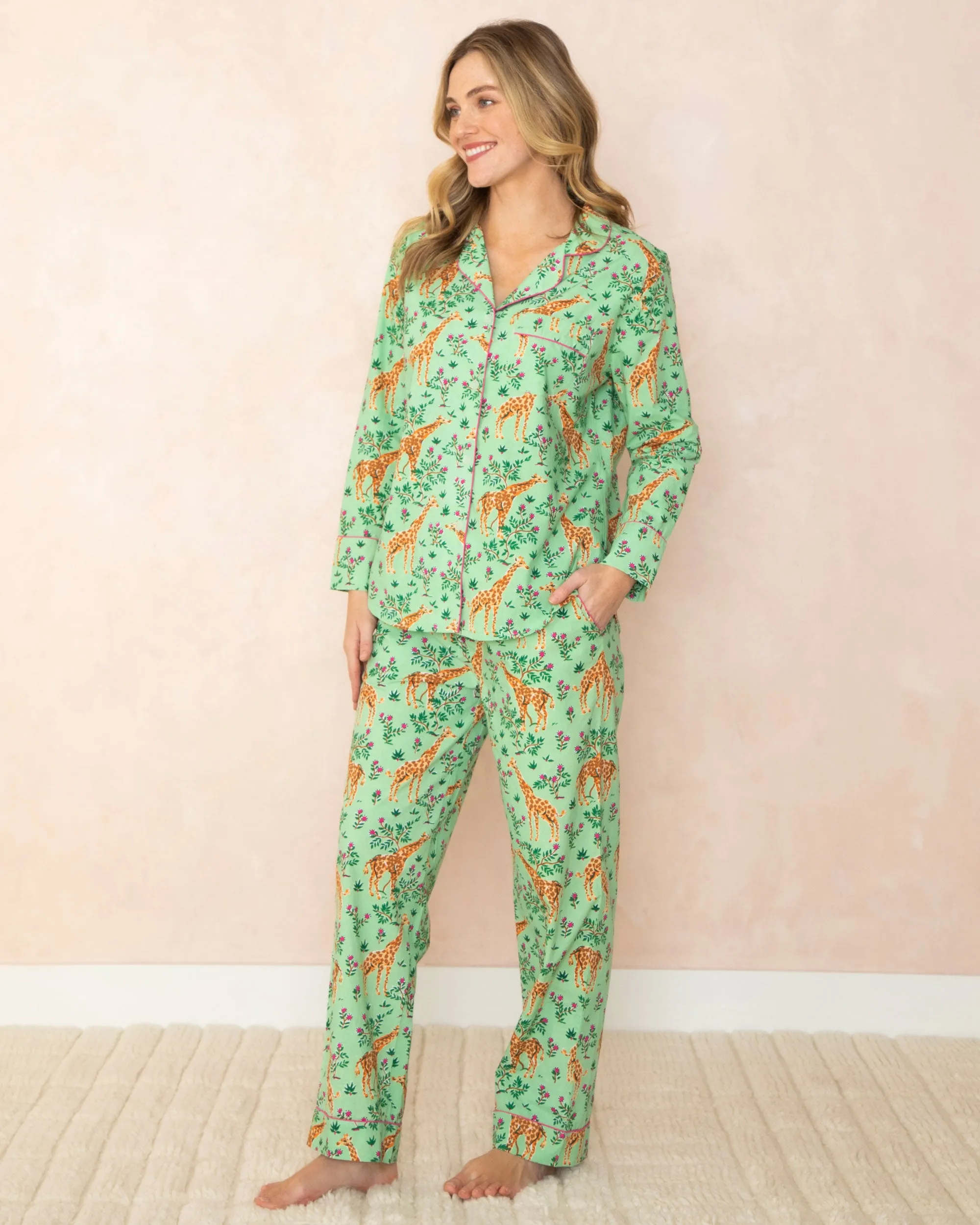 Grazing Giraffes - Long PJ Set - Sage sold by Printfresh product image thumbnail 3